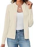 Halife Womens Zip Up Sweatshirts No Hood Lightweight Jackets Long Sleeve Knitted Cardigan for Fall Zipper Sweaters Casual Loose Outwear Beige S