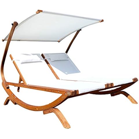 Tumbona Doble Tulum Extra Ancho con Techo Ajustable de Madera de Alerce Cover