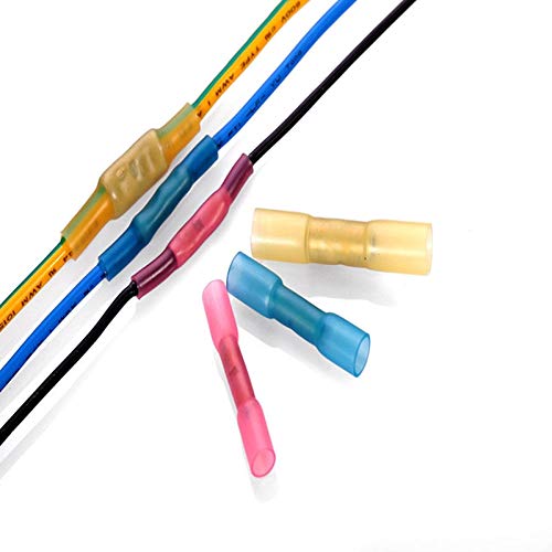 Davitu 100pcs Waterproof Seal Heat Shrink Butt Crimp Terminals Wire Connectors 22-18 16-14 12-10 AWG 3 Colors