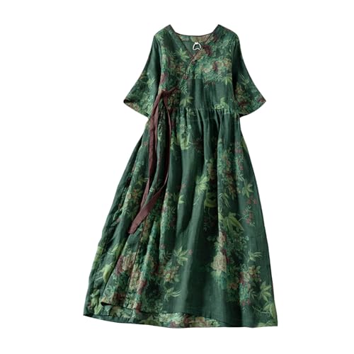Robe en lin pour femme imprimée de printemps rétro chic