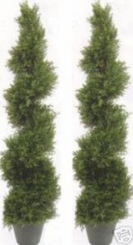 Two 5 Foot 4 Inch Artificial Cypress Spiral Trees Potted Indoor Or Outdoor #TOP13