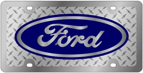 Stainless Steel License Plate for Ford (Blue on Chrome)