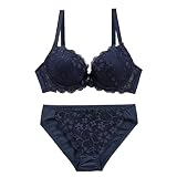 [シロハト] フェミニンレース ブラジャー ショーツ セット ABCDE 総レース(NV-ネイビー、B80L)