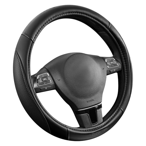 Rubbermaid Steering Wheel Cover – Universal Fit 14.5"–15" Steering Wheel Cover, Anti-Slip Grip, Breathable Leather, All-Season Protection, Interior Upgrade for Cars, Trucks, SUVs - Black