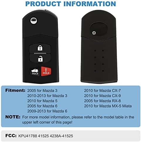 ECCPP Replacement fit for 4 Buttons Uncut 315 MHz Keyless Entry Remote Flip Car Key Fob 05-13 Mazda 3 5 6 CX-7 MX-5 Miata 4238A-41525 (2x)