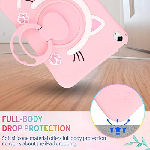 Vunake for iPad 10th Generation Case 2022 with Rotating Kickstand Fluffy Unicorn Keychain Silicone Protective Tablet Cover iPad 10 Case for Girls Kids Case for IPad 10th Gen 10.9 inch 2022,Pink Cat