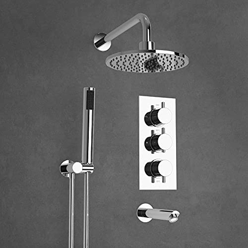 Image of Flora 3 DIAL 3 Way Round Set - Shower Head, HANDSET & Bath Filler SPOUT