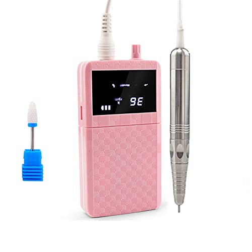 Wiertarka do paznokci Przenośny ładowalny bezszczotkowy silnik profesjonalny elektryczny wiertarka do paznokci 35000 rpm akrylowe bitów ceramicznych akrylowych(Pink)