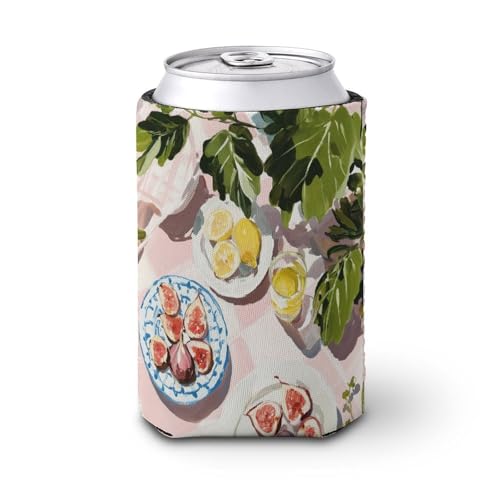 Enfriador de latas de cerveza, higos en platos blancos puede cubrir el enfriador de cerveza, soporte de bebidas aislado suave para fiestas, playa, eventos, hogar