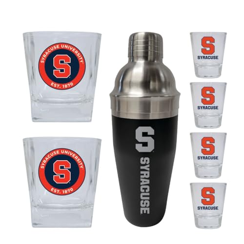 Set de 7 piezas de vasos y coctelera para bar oficial Syracuse Orange