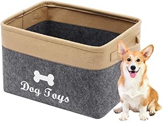 Geyecete Dog Toys Box Storage Bins Basket-Pet Toy and Accessory Storage Bin,Foldable felt Organizer Storage Basket for Pet Toys,Blankets-Gray/Khaki