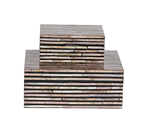 Deco 79 Mother Of Pearl Handmade Box With Hinged Lid, Set Of 2 12", 8"W, Black #TOP3