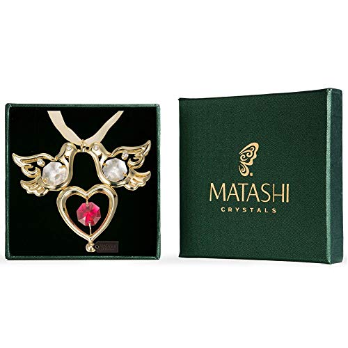 Matashi Crystal Studded Home Decorative Showpeice Love Doves Birds Hanging Ornament (Gold With Red Crystal - 24K Gold Plated) #TOP21