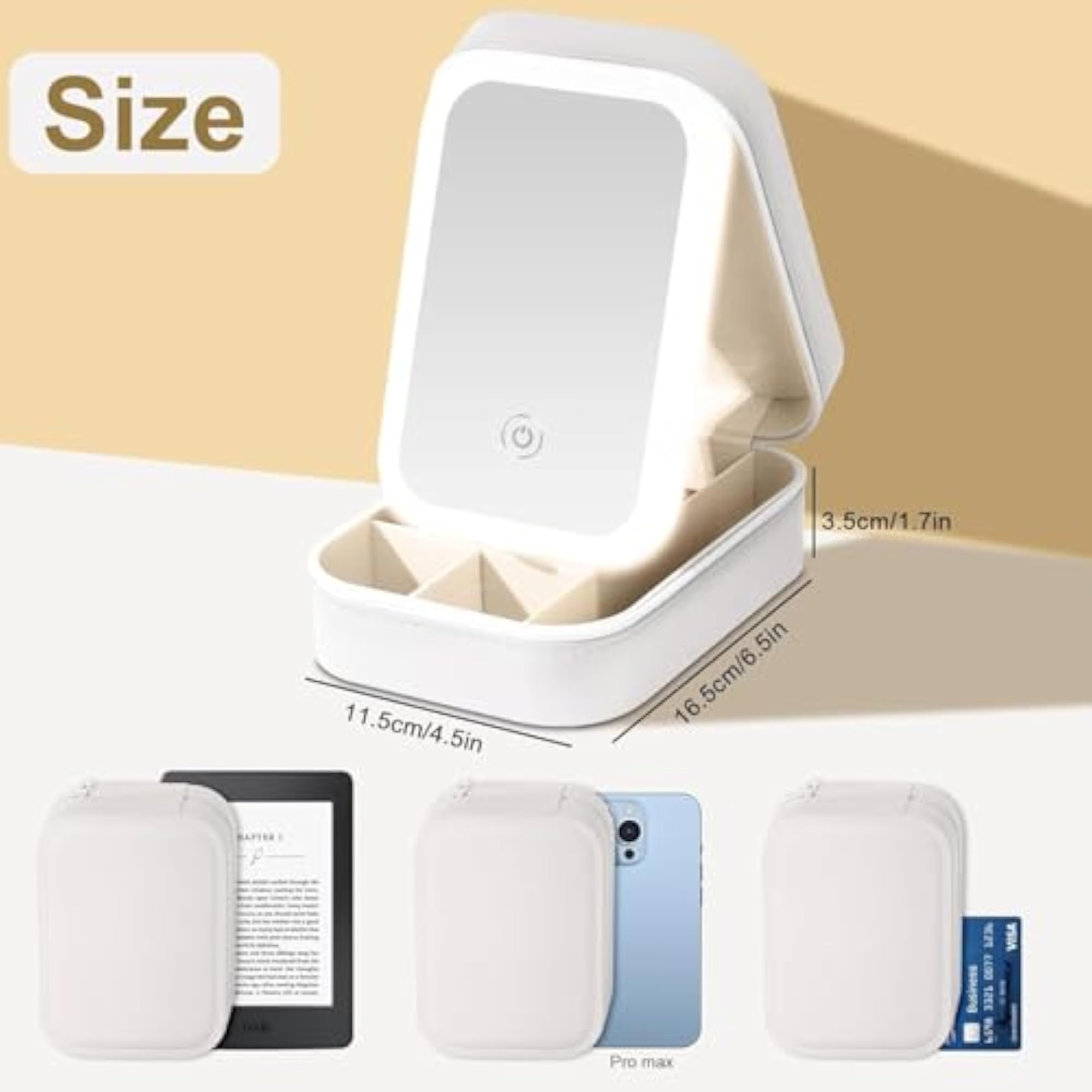 Travel Makeup Bag with LED Lighted Mirror, Waterproof Organizer
