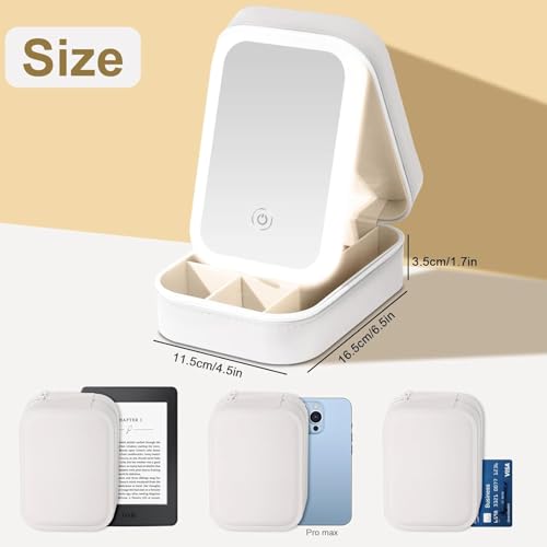 Image of INOVERA (LABEL) Makeup Organizer Bag for Women & Girls - Stylish Compact Faux Leather Vanity Box - Travel Cosmetic Organiser Case with LED Mirror (White)