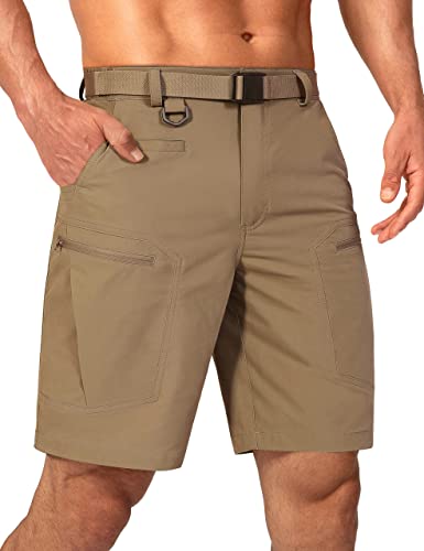 Shallowlulu Mens Big and Tall Cargo Hiking Shorts Water Resistant Quick Dry Lightweight Breathable Tactical Shorts(Dark Khaki 54W/10L)
