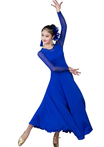 YC WELL Women Modern Waltz Tango Smooth Ballroom Dance Dress Standard Ballroom Dress(Blue,M)