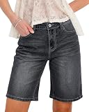 Vetinee Black Denim Shorts Long Shorts for Women Washed Black Size Large Fits UK 16-18