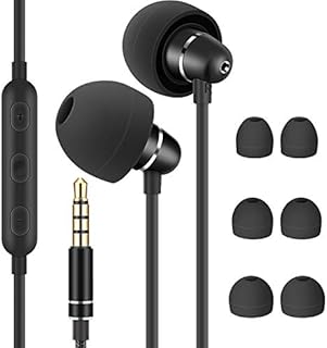Bulees Sleep Earphones for side sleeping, Noise Isolating, Lightweight Wired Earbuds for Small ear Canal, In-Ear Headphones with Mic and Volume Control for Sensitive Sleeper, Bedtime (Black)