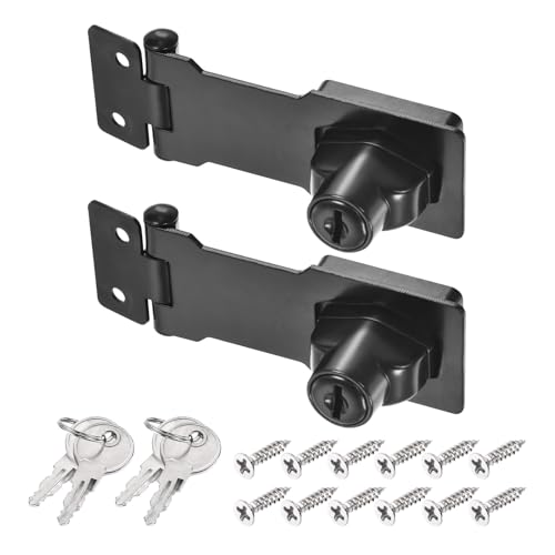 PATIKIL Keyed Hasp Locks, 2 Pack 3 Inch Twist Knob Locking Hasp Lock Metal Safety Hasp Latches for Cabinet Small Door, Keyed Different, Black