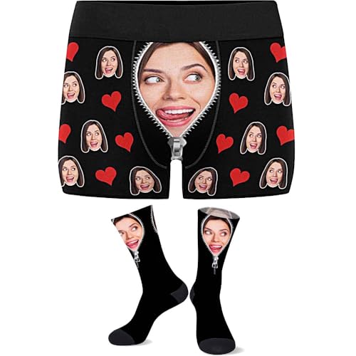 ElYIECD Custom Face Boxers for Men Boyfriend Husband, Personalized Boxers with Photo Picture,Custom Funny Gifts for Valentine's Day Birthday