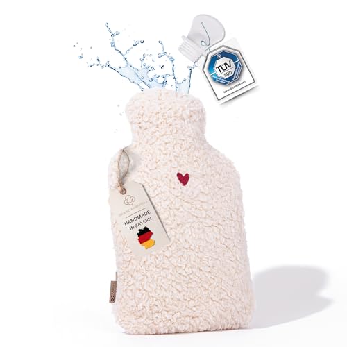 kontor28 - kuschelige TEDDY Wärmflasche mit Bezug aus super weicher 100% Bio-Baumwolle, handgefertigt Made in Germany, auslaufsicher, geruchlos und...