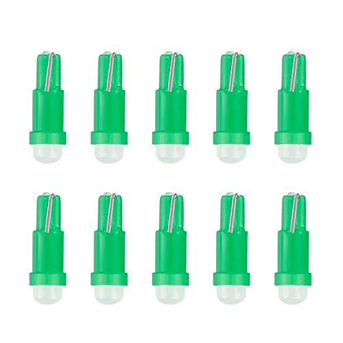 10 PCS Car Interior T5 12V LED 1 SMD Dashboard Wedge Car Light Bulb Lamp (Pack of 10, Green)