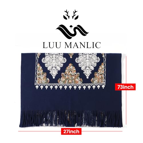 Letusto LUU MANLIC Women's Shawl Wrap Embroidered Tassel Scarf, Premium Quality, Oversize(73x27), Soft, Durability, Warm3