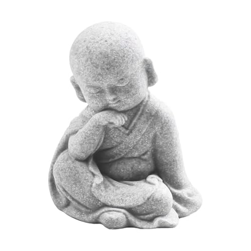 Wodsty Statuette de moine Bouddha sagesse Utilisation en extérieur et en intérieur, statue de jardin « Speak See No Evil », statue de jardin en grès non...