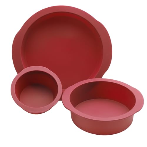 Molde redondo de silicona, 3 unidades, molde para tartas de silicona, antiadherente, redondo, para tartas, tartas de queso, arco iris y pasteles de gasa, moldes flexibles (forma redonda-10+15+20 cm)