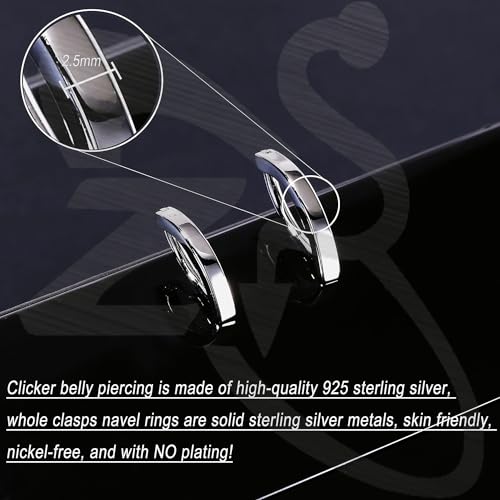 ZS 14G Clicker Belly Button Rings for Women, 925 Sterling Silver Belly Barbell Piercing Gold Reverse Curved Navel Barbell Body Jewelry3