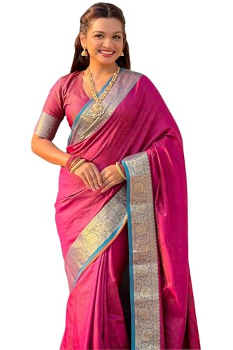 Image of SGF11 Women's Kanjivaram Pure Soft Silk Designer Saree With Blouse Piece