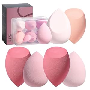 Makeup Sponge Set BS-MALL with Storage Case 7 Pcs for Liquid, Cream, and Powder,SAVE Foundation with 1 Mini Makeup Sponge For Travel Daily Use (A-Pink）