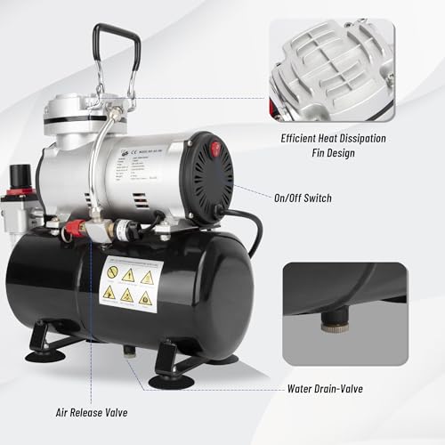 Timbertech Airbrush Compressor, High-performance Single-Piston Oil-free Mini Compressor AS186 with 3L Tank, Regulator, Moisture Trap for Hobby, Cake Decoration, Tattoo, Automotive Graphic, Make-up - Image 5