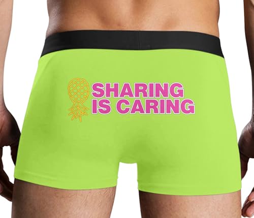 Knaughty Knickers Sharing is Caring Swinger Lifestyle Upside Down Pineapple Neon Yellow Mens Boxer Brief Sexy Adult Design