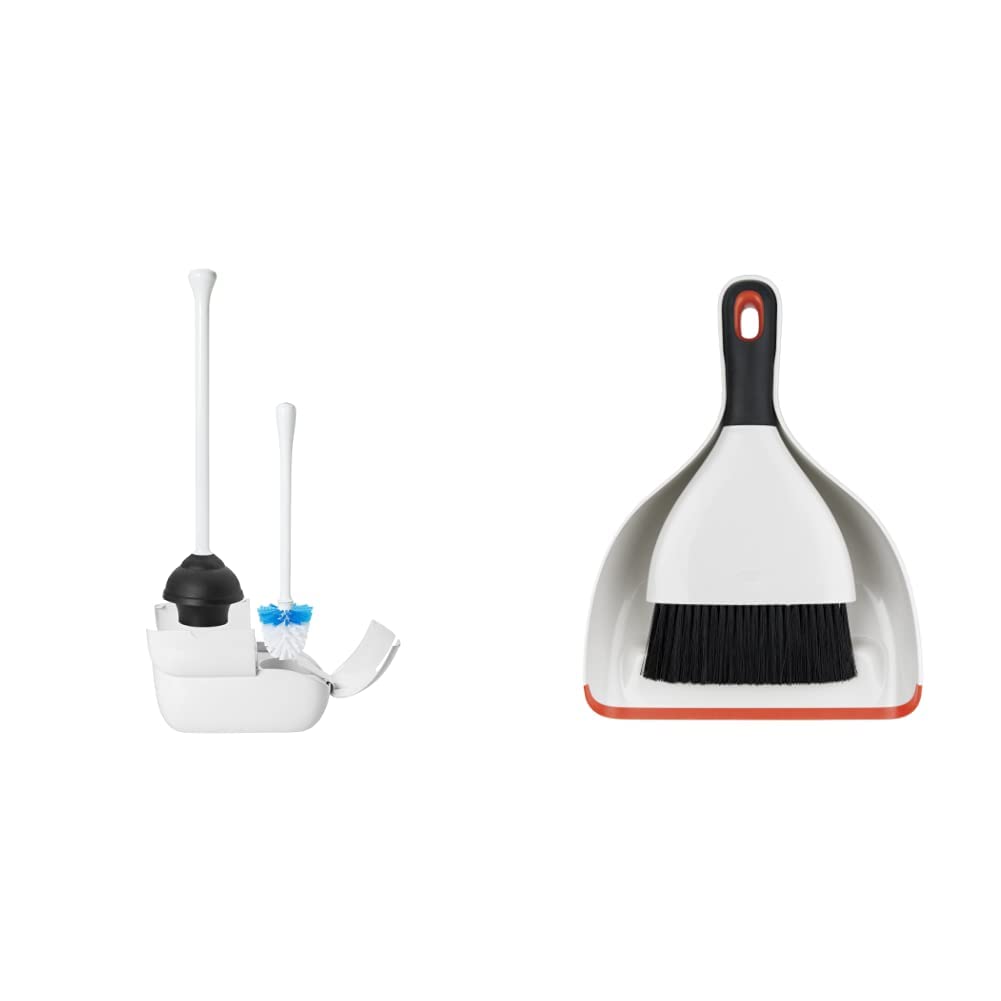 Juego de cepillo y desatascador para inodoro y recogedor y cepillo OXO Good Grips, color blanco