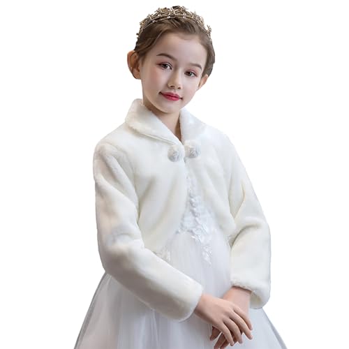 Girl's Faux Fur Long Sleeve Flower Girls Bolero Shrug Cape Jackets for Wedding3