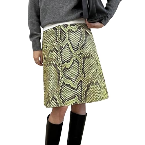 Owl's-Yard Women's Summer Serpentine Print Skirt High Waist Animal Print A Line Midi Skirt