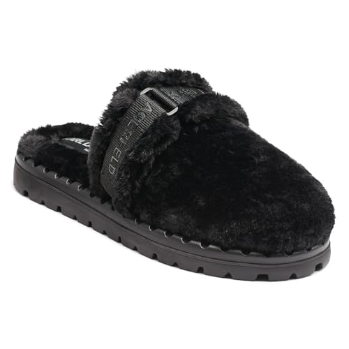 KARL LAGERFELD Men's Furry Logo Adjustable Strap Sandal Slide