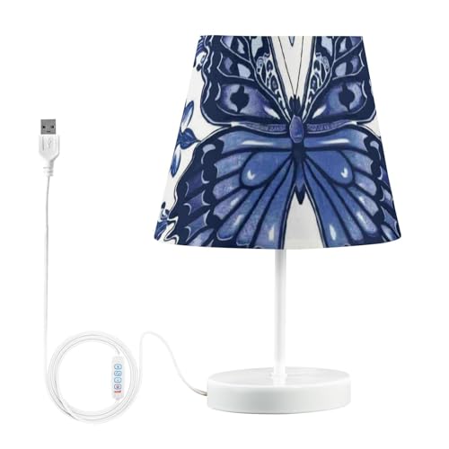 Lampes de chevet à motif baroque bleu et blanc, 3 températures de couleur, lampes de table, interface USB, câble en métal, lampe en tissu de lin, veilleuse...