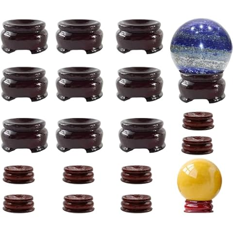 Fitepro 18Pcs 2 Sizes Wooden Sphere Stands Crystal Holder Display Stand for Stones Crystal Balls Gemstone Display Home Decor Wooden Stand Egg Base Cover