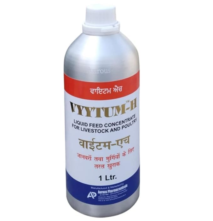Aurous Vyytum-H Veterinary Vitamin H for Cow, Cattle, Poultry & Livestock Animals/Vitamin H with D3 and E Liquid Feed Supplement for Cattle, Cow and Farm Animals/Pack of 1 Litre..