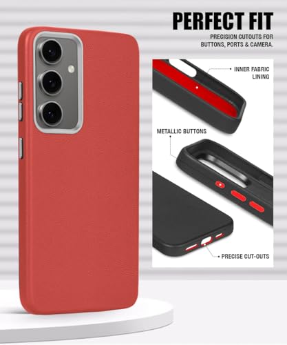 Image of WOW IMAGINE Back Cover for Samsung Galaxy S24 FE 5G | Shockproof Tough Leather Texture Hard Mobile Case | Ultra Slim Non-Slip Grip | Inner Velvet Fabric | Metal Camera Ring - Crimson Red