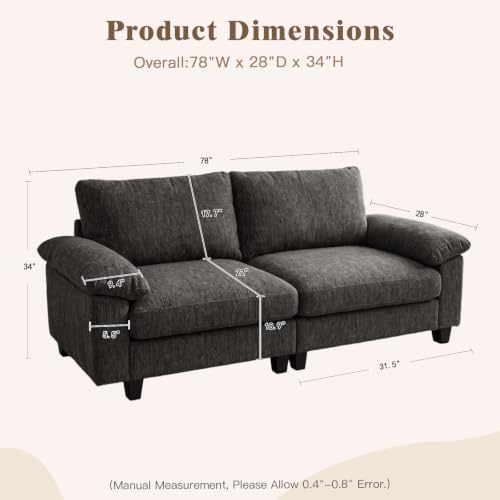 Image of 78 inch Loveseat Cloud Couch, Sectional Couches for Living Room