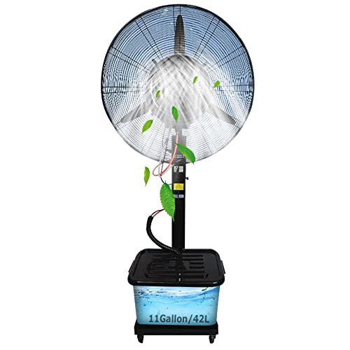 HMASNSEIY Ventilador portátil de Pedestal con nebulizador, oscilación de 90°, con Tanque de 11 galones, Ventilador Industrial Resistente para Exteriores, Garaje, Patio, Garaje (71 cm/28 Pulgadas)