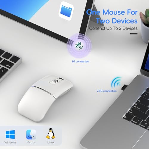 Zienstar-Faltbare Bluetooth Reisemaus,Drahtlose Tragbare 2.4G Arc Mäuse,Multi-Gerät (Bluetooth+2.4G),360° Drehende Wiederaufladbare Flache Mäuse für Desktop PC Laptops Tablets-Weiß – Bild 3