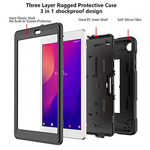 Jsusou Case For Alcatel Joy Tab 2 With Tempered Glass Screen Protector | Heavy Duty Shockproof Kids Protectiv Case With Built-In Kickstand For Alcatel Joy Tab 2 8" Tablet (Model: 9032Z)| Black #TOP3
