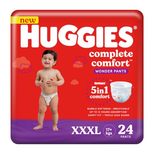 Image of Huggies Complete Comfort Wonder Pants Triple Extra Large (XXXL) Size (17 Kgs+) Baby Diaper Pants, 24 count|5 benefits in 1 diaper| Bubble Bed softness | Upto 12 hour overnight absorption