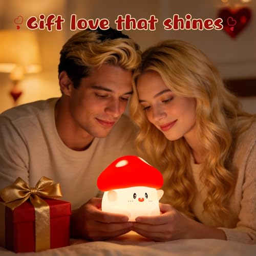 Image of Rytinazzz Silicone Night Light for Kids, 50H Long Battery Mushroom Lamp, Gift for Kids, Cute Bedside Light for Girls Room, Rechargeable Tap Control