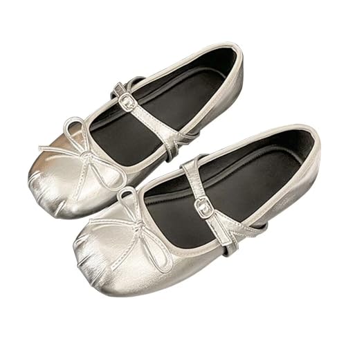 LUXINYU Women Bowknot Mary Jane Shoes Comfortable Square Toe Pu Leather Flats Cross Strap Casual Ballet Office Shoes